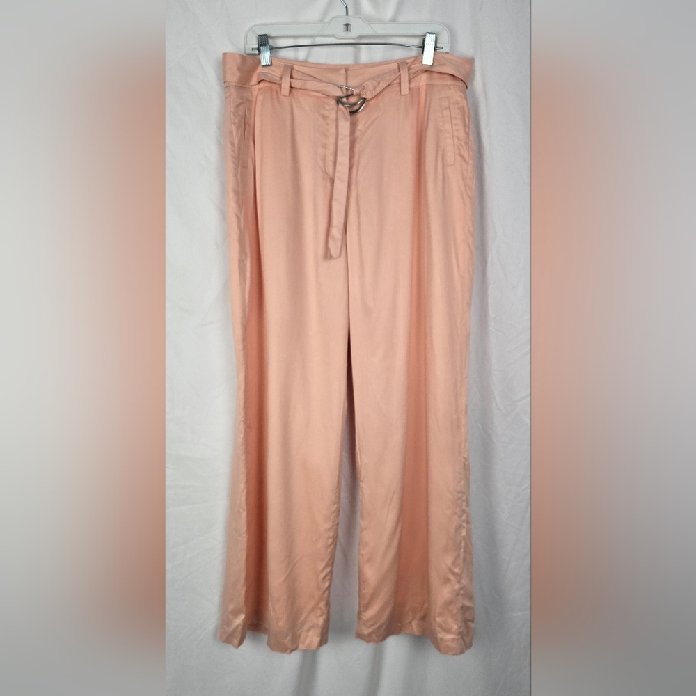 J. Peterman Belted Wide Leg Peach Minimalist Lined Pants Women's sz 14 NWOT